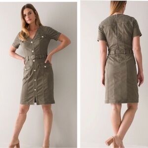 NWT White House Black Market Army Green Short Sleeve Denim Military Dress